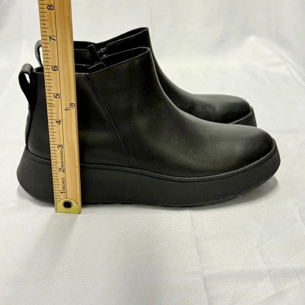 FitFlop F-Mode Leather Platform Zip Ankle Boots Black Womens 8 Grunge Goth Fall